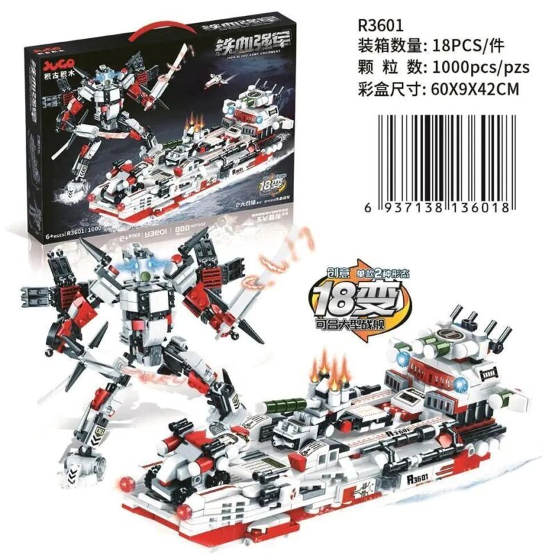 Bộ đồ chơi lắp ghép JUGO R3601 Chiến Hạm Sắt Máu, Robot biến hình, Tàu chiến, Mô hình quân sự, 1000 chi tiết, 6+ tuổi, dành cho bé trai