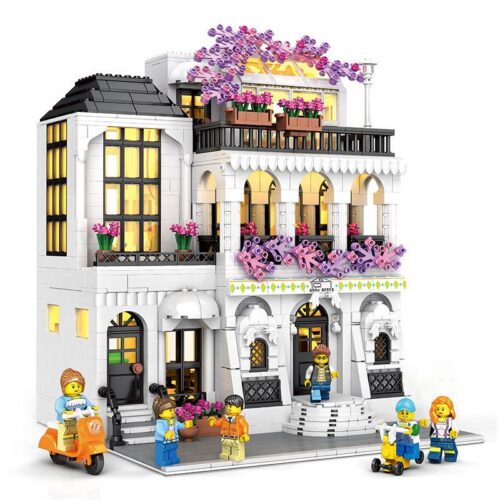 Bộ lắp ráp Phố Hoa Châu Âu Juhang 86014, mô hình kiến trúc châu Âu cổ điển cho bé gái 12 tuổi, giá tốt.