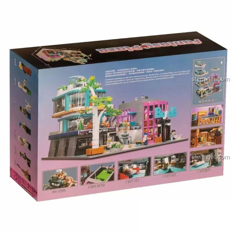 Mặt sau hộp mô hình lắp ghép K-Box 10507, thể hiện các tầng và chi tiết nội thất.