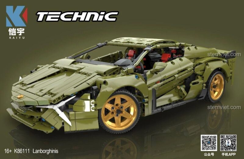 Mô hình lắp ráp siêu xe Lamborghini Sián KAIYU K86111 màu xanh lá, thiết kế Technic chi tiết, phù hợp cho con trai 16+.