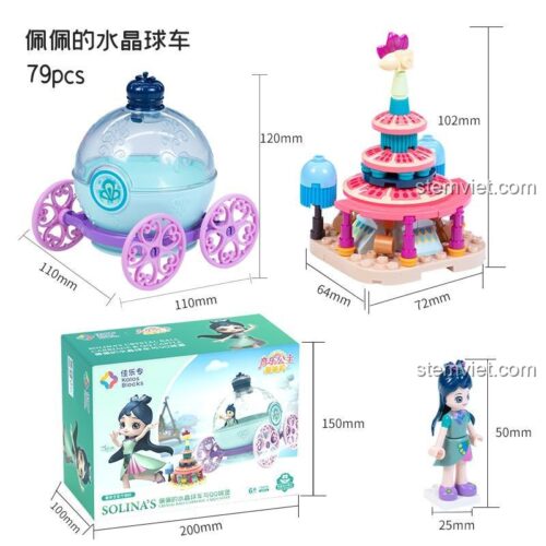 Kích thước chi tiết của đồ chơi mô hình Cỗ xe pha lê của công chúa 30022 và lâu đài QQ. Bộ đồ chơi Kalos Blocks 30022 chất lượng tốt.