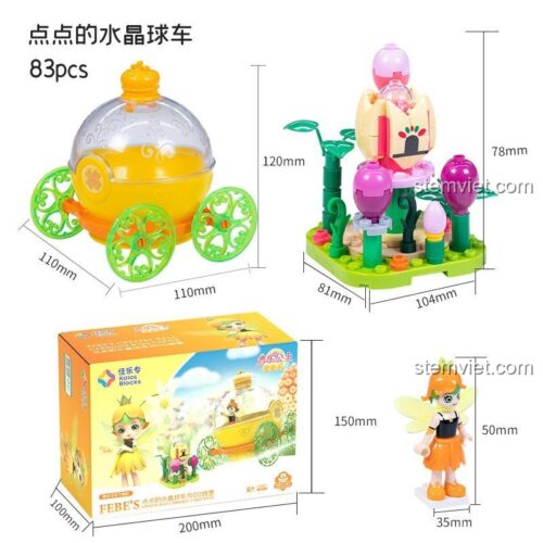 Kích thước chi tiết đồ chơi xếp hình Kalos Blocks 30023 Cỗ xe pha lê của công chúa, giá rẻ cho bé gái.