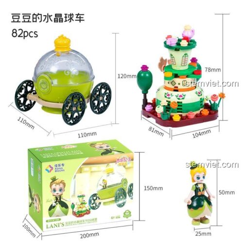 Kích thước chi tiết của đồ chơi xếp hình Lâu Đài QQ của Lani và xe ngựa công chúa 30024, phù hợp cho bé gái.