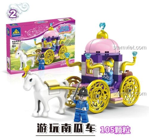 Hộp đồ chơi xếp hình KAZI 98707-2 Xe Ngựa Bí Ngô 105 mảnh, bộ lắp ghép Xe Ngựa Cô bé Lọ Lem cho bé gái 6 tuổi, chất lượng cao.