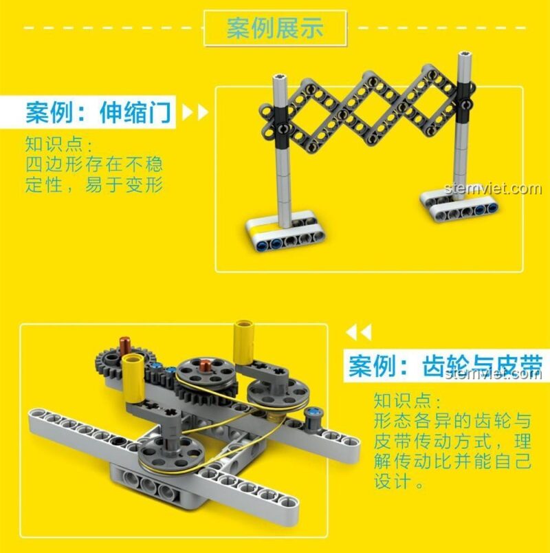 Mô hình cổng xếp và hệ thống bánh răng từ bộ lắp ghép KAZI 30092, giải thích nguyên lý cơ học.