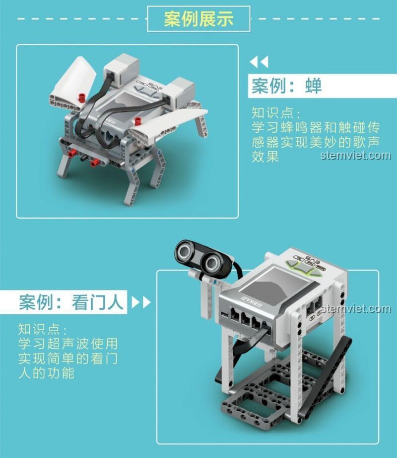 Bộ học lập trình Scratch KAZI 30094 lắp được nhiều mẫu robot như bọ rùa, người gác cửa, giúp bé học về cảm biến.