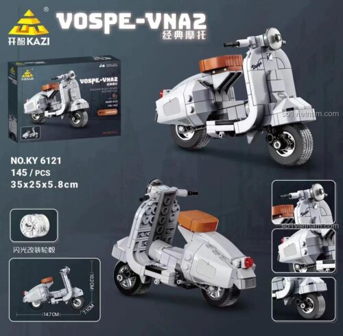 Bộ xếp hình KAZI KY6121 Xe Scooter Cổ điển VOSPE-VNA2, đồ chơi lắp ráp cho bé trai 6 tuổi, chất lượng cao