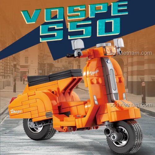 Đồ chơi mô hình KAZI KY6123 Xe máy Cổ điển VOSPE-S50 với thiết kế tinh xảo, màu cam nổi bật, dành cho bé trai 6 tuổi yêu thích lắp ráp.