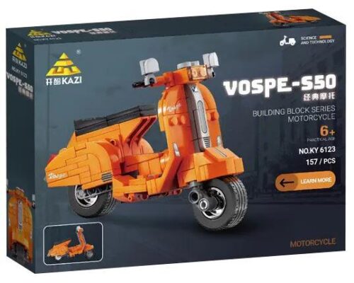 Bộ lắp ghép KAZI KY6123 Mô tô Cổ điển VOSPE-S50 màu cam, hộp sản phẩm đẹp mắt, phù hợp cho bé trai 6 tuổi, giá tốt.
