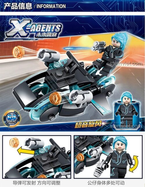 Đồ chơi lắp ráp X-Agents KAZI KY6601-8 với minifigure có thể bắn đạn nhựa, chi tiết sắc nét, phù hợp bé trai 6 tuổi.