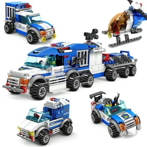 Bộ lắp ráp Xe Chỉ Huy Cảnh Sát KAZI KY67252-4, đồ chơi xếp hình cho bé trai 6 tuổi giá rẻ, gồm 4 xe nhỏ có thể hợp thể thành xe tải lớn.