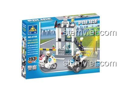 Hộp sản phẩm đồ chơi xếp hình Sở Cảnh Sát KAZI 6728, món quà giá rẻ và ý nghĩa cho các bé trai yêu thích chủ đề cảnh sát.