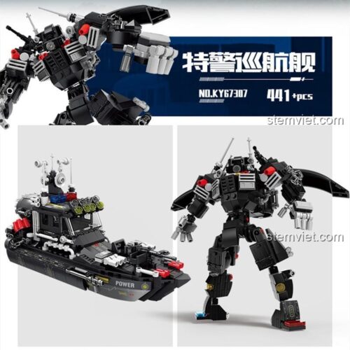 Mô hình 2 trong 1 KAZI KY67307: Tàu tuần tra đặc nhiệm và Robot chiến đấu Judgement từ 441 mảnh ghép.