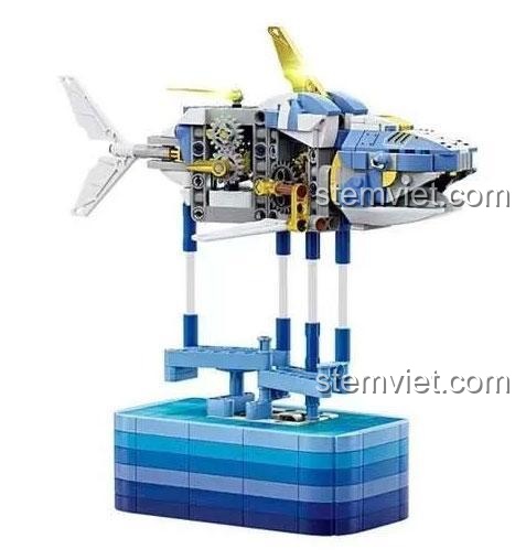 đồ chơi mô hình KAZI KY7710 Cá Mập Rô-bốt trên đế trưng bày, quà tặng sáng tạo cho con trai