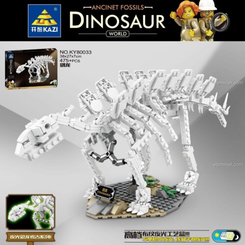 Bộ lắp ghép KAZI KY80033 Khủng long Stegosaurus Hóa thạch, đồ chơi xếp hình phát sáng trong đêm cho bé trai 6 tuổi, chất lượng cao