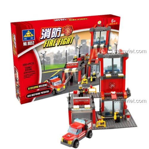 Hộp đồ chơi xếp hình KAZI KY8052 mô hình Trạm Cứu Hỏa và xe. Món quà sinh nhật ý nghĩa cho con trai.