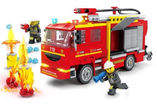 Bộ lắp ráp KAZI KY80539 Xe Cứu Hỏa FPT 487 mảnh ghép, có 2 minifigure lính cứu hỏa đang dập lửa, đèn LED và âm thanh, phù hợp bé trai 6 tuổi, giá tốt.