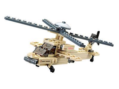 Hộp sản phẩm bộ xếp hình KAZI KY84023 chủ đề Trực thăng tấn công Apache với 97 mảnh ghép, là món quà ý nghĩa cho con trai.