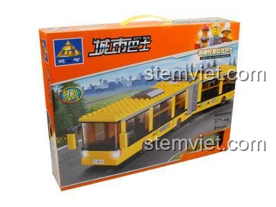 Hộp đồ chơi xếp hình xe buýt khớp nối KAZI KY85015 màu vàng. Món quà sáng tạo cho bé trai với 371 chi tiết.