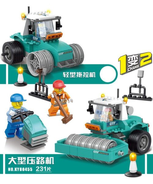 Bộ lắp ghép KAZI KY90455 Máy Kéo Nhẹ và Xe Lu Lớn 231 mảnh, đồ chơi lắp ráp xe công trình thành phố cho bé trai 6 tuổi, giá tốt