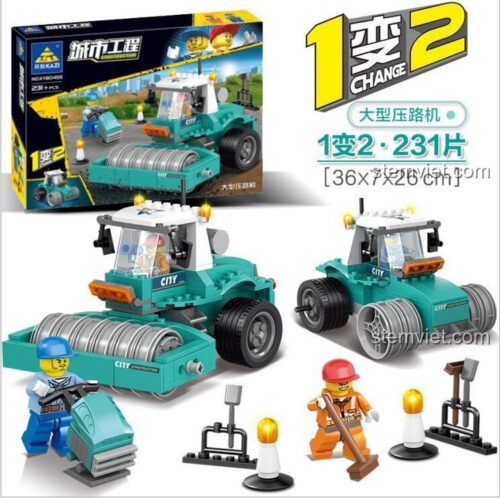 Hộp đồ chơi lắp ráp KAZI KY90455 Xe Lu Lớn và Máy Kéo Nhẹ, bộ khối lắp ghép 231 mảnh cho bé trai 6 tuổi, giá rẻ