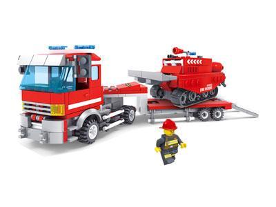 bộ lắp ghép Xe Đầu Kéo Chở Xe Cứu Hỏa Bánh Xích KAZI KY98212 cho bé trai 6 tuổi, giá rẻ.