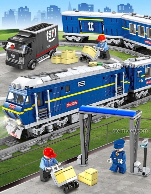 Đồ chơi lắp ráp Đầu máy xe lửa Đông Phong 11Z GBL KY98220 với các minifigure và xe tải, phù hợp cho bé trai 6 tuổi, chất lượng cao.