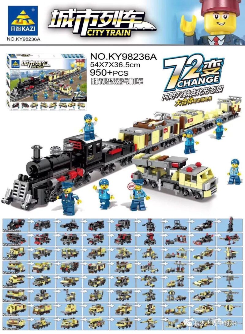 Bộ lắp ráp Tàu Hỏa Hơi Nước Victory KAZI KY98236A với 950 mảnh, lắp được 72 kiểu, đồ chơi sáng tạo cho bé trai 6-12 tuổi giá rẻ.