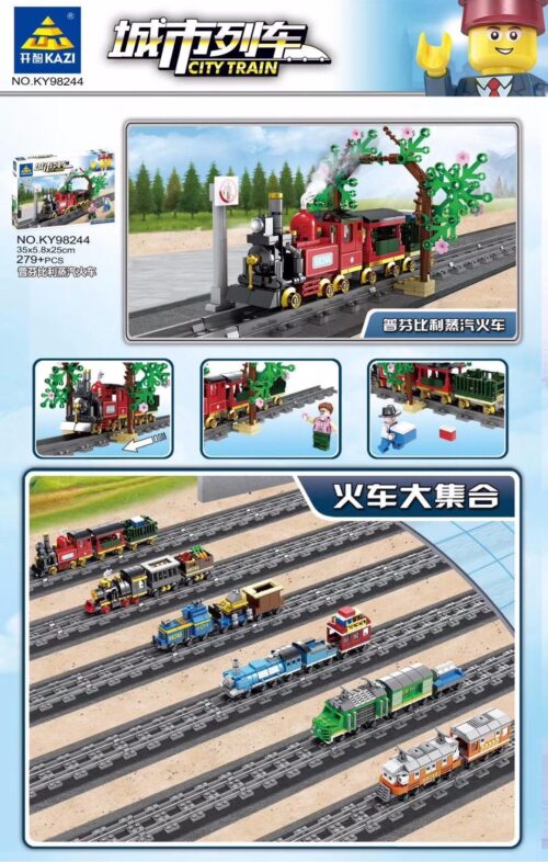 Bộ lắp ghép Xe lửa hơi nước Puffing Billy KAZI KY98244 giá tốt, đồ chơi mô hình tàu hỏa cổ điển cho bé trai 6 tuổi, có phun khói.
