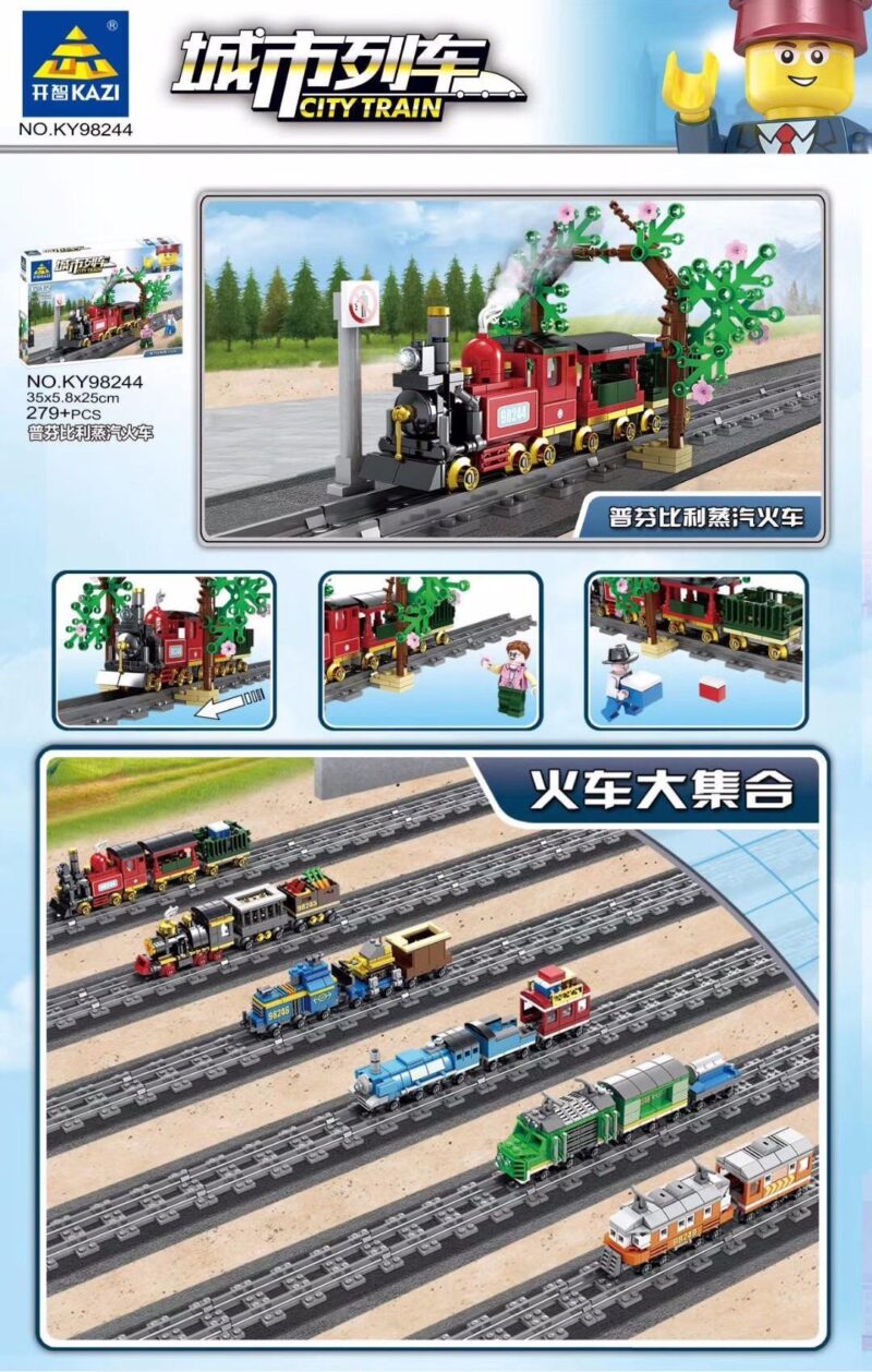 Bộ lắp ghép Xe lửa hơi nước Puffing Billy KAZI KY98244 giá tốt, đồ chơi mô hình tàu hỏa cổ điển cho bé trai 6 tuổi, có phun khói.