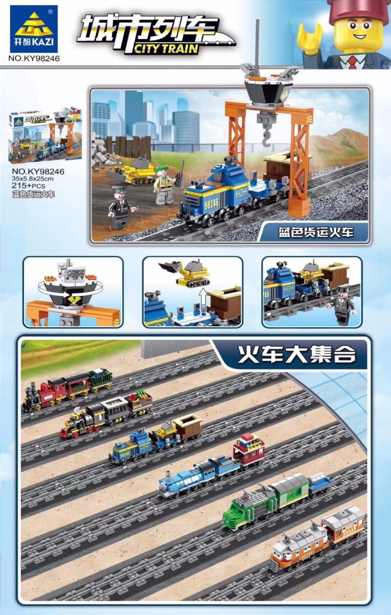Bộ lắp ráp Tàu hỏa chở hàng màu xanh KAZI KY98246, đồ chơi mô hình tàu hỏa giá rẻ cho bé trai 6 tuổi.