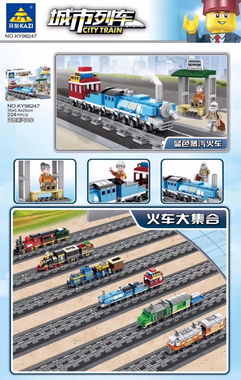 Bộ lắp ghép KAZI KY98247 Tàu hỏa hơi nước xanh dương 224 mảnh ghép, đồ chơi lắp ráp xe lửa thành phố KAZI cho bé trai 6 tuổi giá tốt