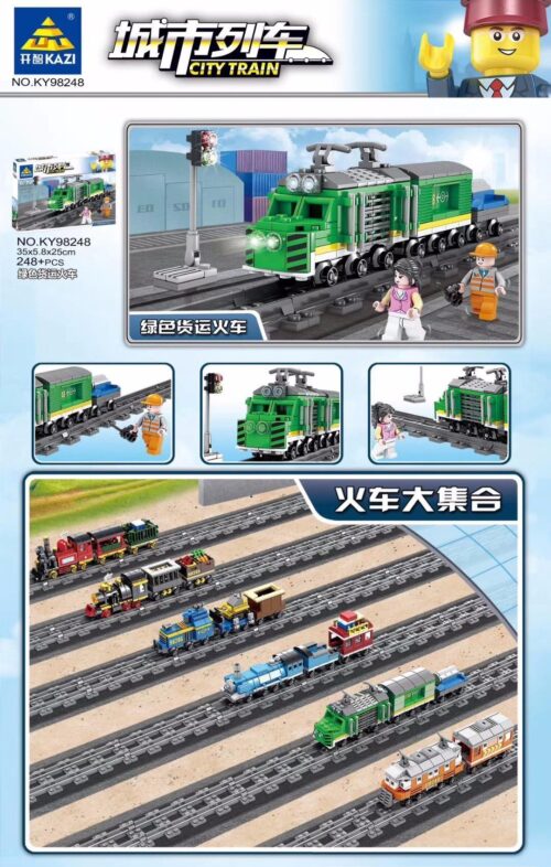 Bộ lắp ráp KAZI KY98248 Tàu hỏa chở hàng xanh lá cây, đồ chơi mô hình cho bé trai 6 tuổi, chất lượng tốt, giá rẻ.