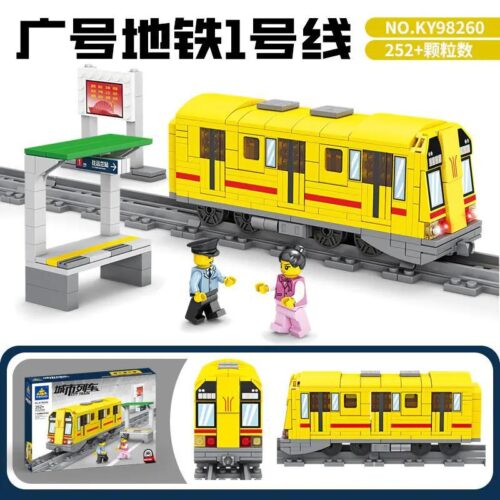 Bộ lắp ghép Tàu điện ngầm Quảng Châu tuyến số 1 KAZI KY98260, đồ chơi mô hình cho bé trai 6 tuổi, giá tốt, hình ảnh toàn cảnh sản phẩm với ga tàu và minifigures.