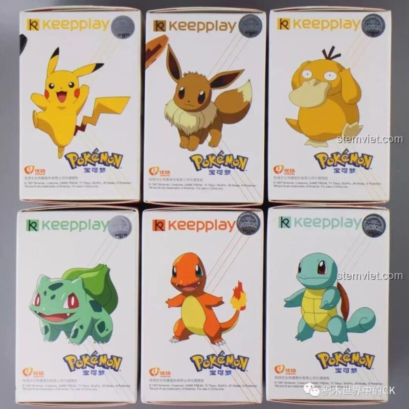 Hình ảnh artwork chính hãng của Squirtle trên hộp sản phẩm Keeppley A0106, có tem bản quyền.