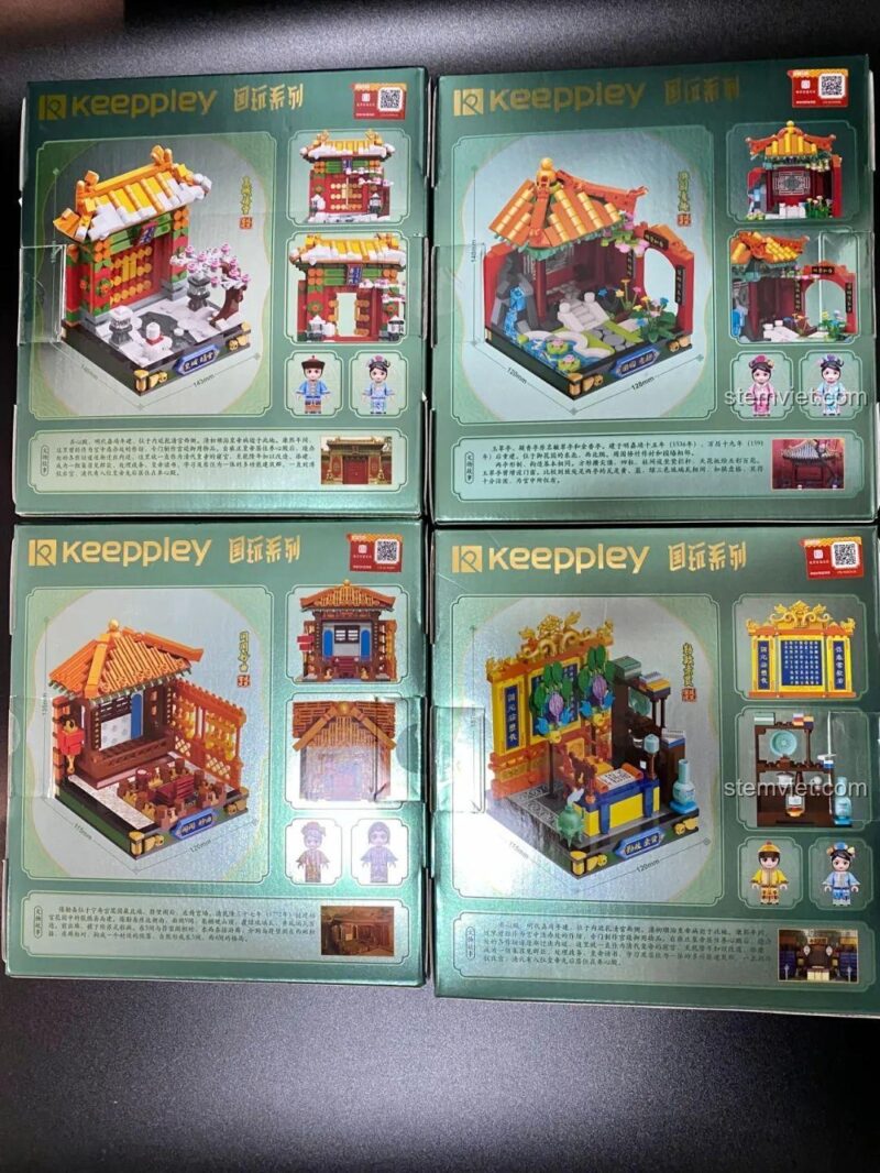 Hai minifigure Hoàng tử và Cung nữ trong bộ lắp ghép Keeppley K10144 Hoàng Thành Hí Tuyết, với trang phục truyền thống và chi tiết tinh xảo, phù hợp cho bé gái và bé trai.