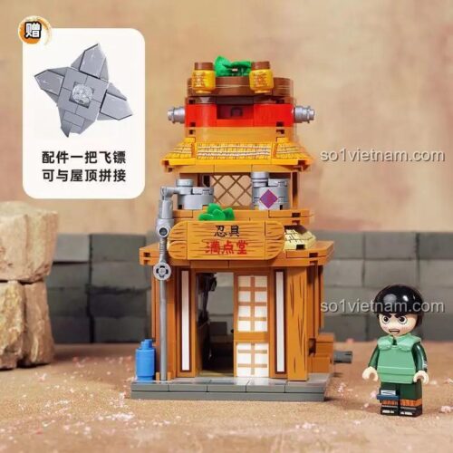 Mô hình Cửa hàng Dụng cụ Ninja Làng Lá và minifigure đi kèm của Keeppley K20518 Naruto