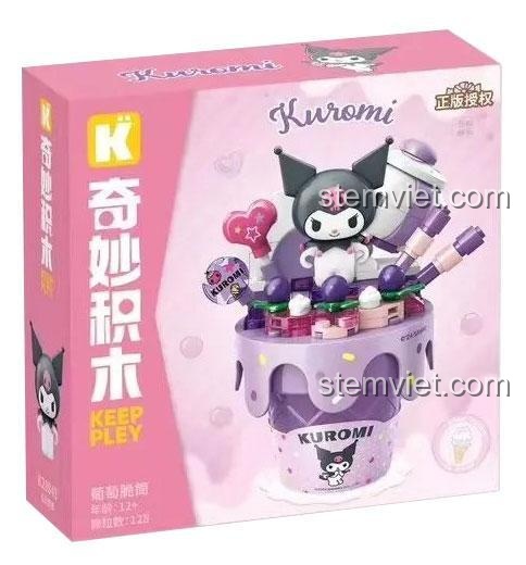 Hộp sản phẩm bộ lắp ghép Keeppley K20845, mô hình Kem Kuromi vị nho với 128 chi tiết, giá tốt.