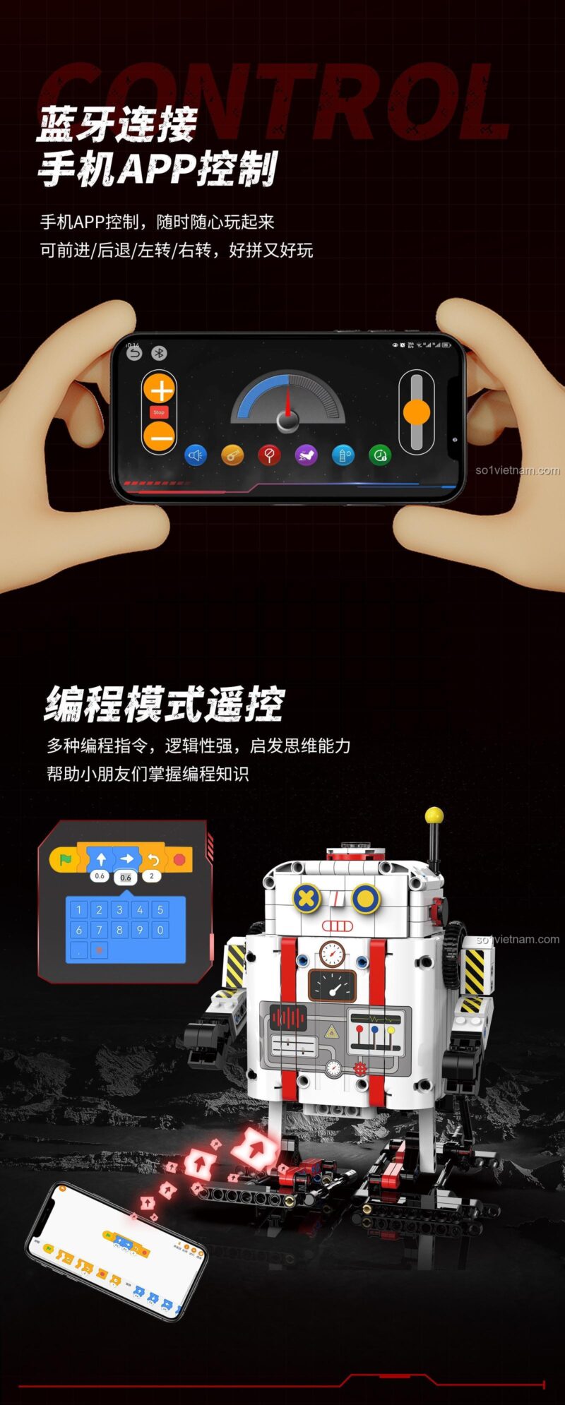 Minh họa các khớp vai và chân có thể cử động, giúp robot đi lại. Sản phẩm đồ chơi STEM KeeYee World K96153 mang lại trải nghiệm lắp ráp và vui chơi chân thực.