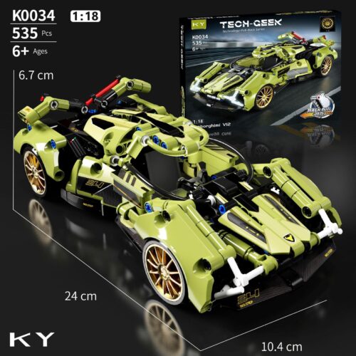 Bộ lắp ráp xe thể thao V12 kéo lùi KIYUI K0034 màu xanh lá, tỉ lệ 1:18, 535 mảnh ghép, có động cơ kéo lùi, dành cho bé trai 6 tuổi, giá tốt.