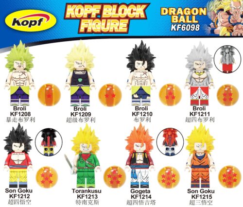 Bộ 8 Minifigure Dragon Ball Kopf KF1215 chất lượng cao, đồ chơi lắp ráp Minifigure Songoku giá tốt cho bé trai 6 tuổi, bộ đồ chơi Minifigure Dragon Ball siêu tiết kiệm.