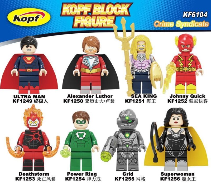 Bộ 8 Minifigure Liên Minh Công Lý Kopf KF1250 cho bé trai 6 tuổi, đồ chơi lắp ráp siêu anh hùng DC chất lượng cao, giá tốt.