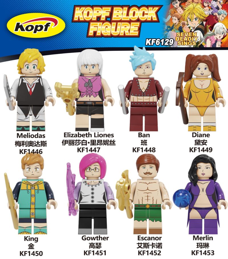 Bộ 8 Minifigure Seven Deadly Sins Kopf KF1446, KF1447, KF1448, KF1449, KF1450, KF1451, KF1452, KF1453