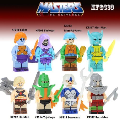 Bộ 8 Minifigure Masters of the Universe Kopf KF319, đồ chơi mô hình He-Man và Skeletor, phù hợp bé trai 6 tuổi, giá tốt.