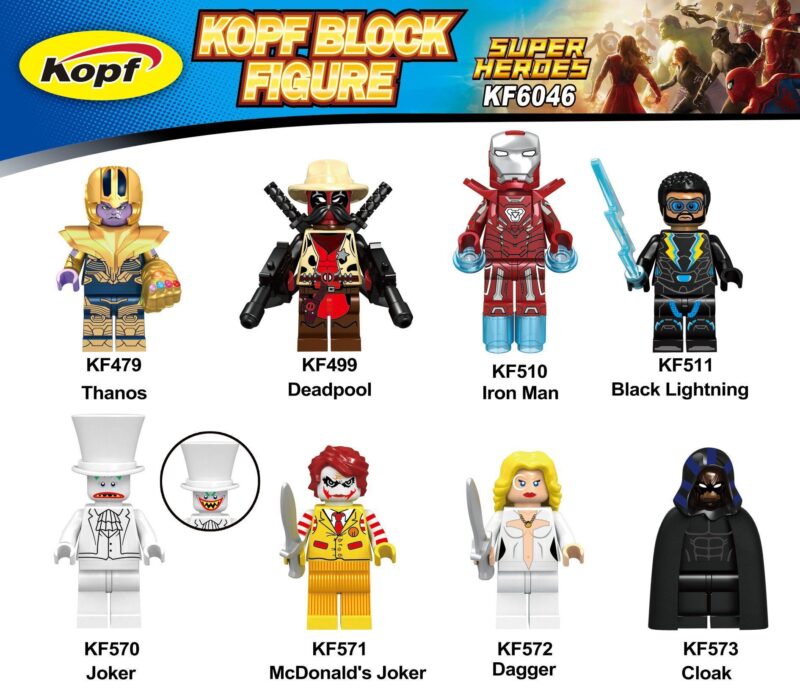 Minifigure Deadpool Cowboy Kopf KF499 giá rẻ, đồ chơi mô hình nhân vật lắp ráp tương thích LEGO® cho bé trai 6 tuổi.