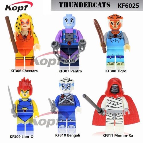 Bộ 6 Minifigure THUNDERCATS Chiến Binh Hổ Uy Kopf KF6025 giá tốt cho bé trai 6 tuổi, tái hiện các nhân vật huyền thoại Cheetara, Panthro, Tigro, Lion-O, Bengali, Mumm-Ra với chi tiết sắc nét.