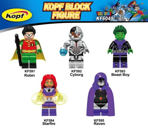 Bộ minifigure Biệt Đội Teen Titans Kopf KF6049 giá rẻ, gồm 5 nhân vật Robin, Cyborg, Beast Boy, Starfire, Raven, đồ chơi cho con trai 6 tuổi.