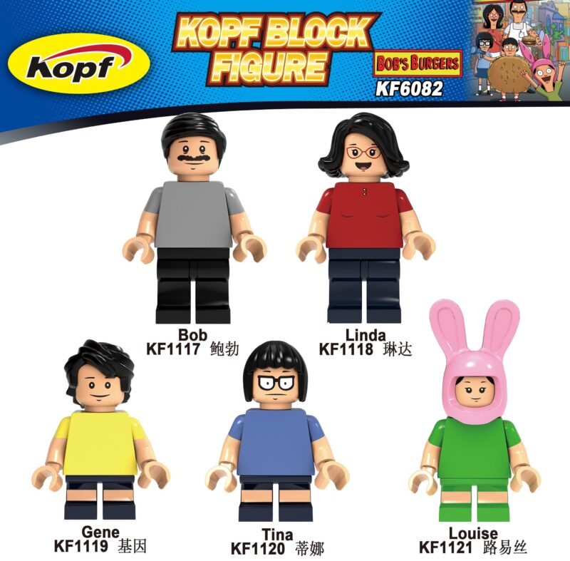 Bộ đồ chơi Gia đình Bob's Burgers Kopf KF6082, bộ 5 minifigures chất lượng cao cho bé trai và bé gái 6 tuổi, giá tốt.