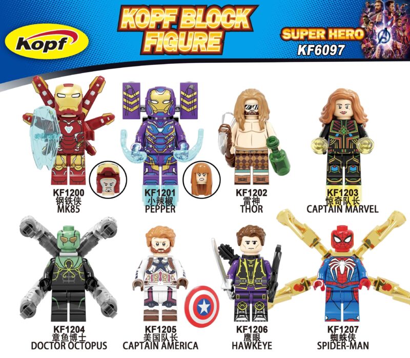 Minifigure Iron Man MK85 KF1200, bộ đồ chơi Minifigure Siêu Anh Hùng Kopf KF6097, đồ chơi mô hình Nhân vật Marvel.