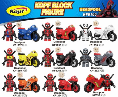 Bộ đồ chơi lắp ráp Kopf KF6100 gồm 9 minifigure Deadpool và xe mô tô đa dạng, đồ chơi siêu anh hùng cho bé trai 6 tuổi, chất lượng cao, giá rẻ.